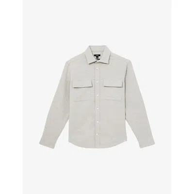 Reiss Mens Soft Grey Melange Camber Chest-pocket Cotton Overshirt Xl