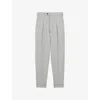 Reiss Mens  Checked Waist-adjuster Wool And Linen Trousers In Soft Grey Melange