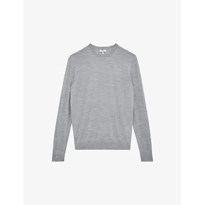 Reiss Mens Soft Grey Mouli Wessex Marl-pattern Wool Jumper