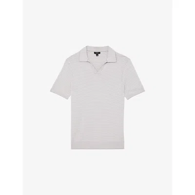 Reiss Mens Soft Grey Redbury Short-sleeved Knitted Polo Shirt Xl In Gray