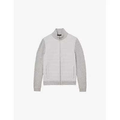 Reiss Soft Grey Quilted Rib-knit Funnel-neck Jacket In Animal Print