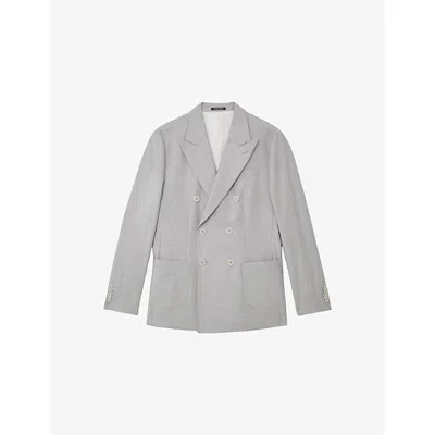 Reiss Mens Soft Grey Tyler Double-breasted Wool Blazer In Gray