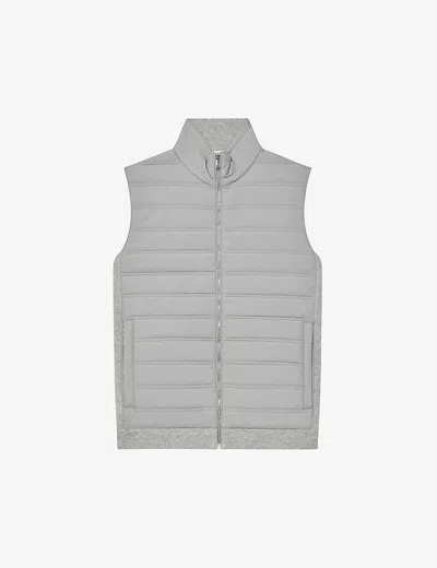 Reiss Soft Grey William Hybrid Quilt And Knit Zip-through Gilet In Gray