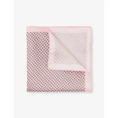 Reiss Mens Soft Pink Ottavio Graphic-print Silk Pocket Squar