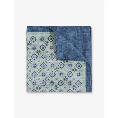 Reiss Mens Soft Sage Giotte Medallion-print Silk Pocket Squar