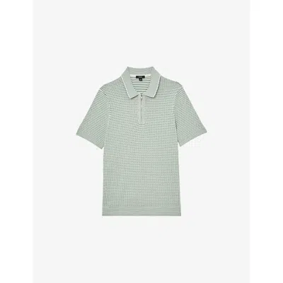 Reiss Mens Soft Sage Green Brink Half-zip Knitted Polo Shirt Xl