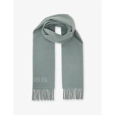 Reiss Mens Soft Sage Green Picton Logo Wool And Cashmere-blend Scarf In Brown