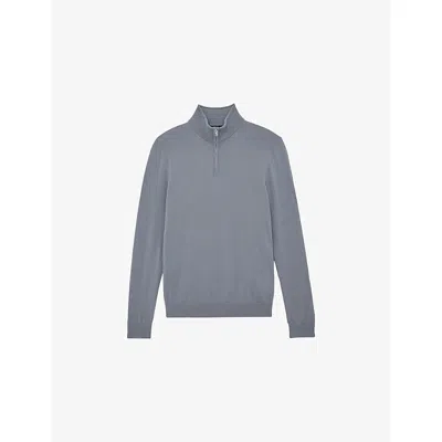 Reiss Mens  Blackhall Half-zip Merino Wool Jumper In Blue