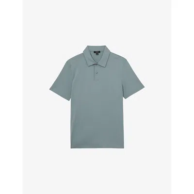 Reiss Mens Steel Blue Earl Short-sleeved Cotton Polo Shirt In Multi