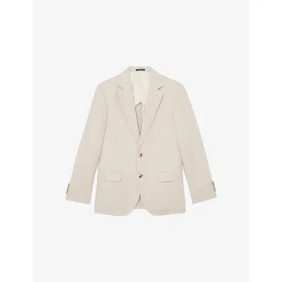 Reiss Mens Stone Atlantic Single-breasted Linen Blazer In Neutral