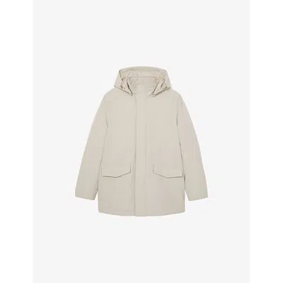Reiss Mens Funnel-neck Side-pocket Shell Coat Stone