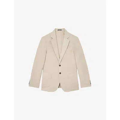 Reiss Mens Jason Single-breasted Stretch Cotton-blend Blazer Stone In Neutral