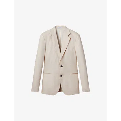 Reiss Mens Stone Kin Notch-lapel Slim-fit Single-breasted Linen Blazer