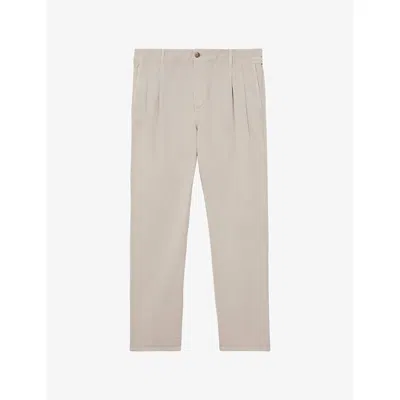 Reiss Mens Stone Pablo Side-adjuster Cotton And Linen-blend Trousers In Gray