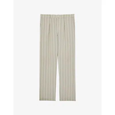 Reiss Mens Stone  X Ché Angus Pinstriped Woven Trousers In Gray