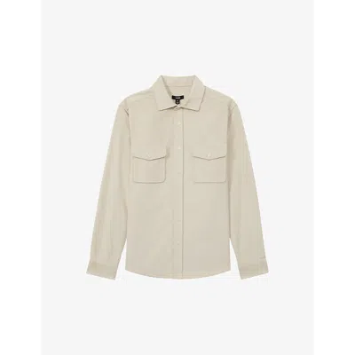 Reiss Mens  Tucci Chest-pocket Corduroy Overshirt In Stone