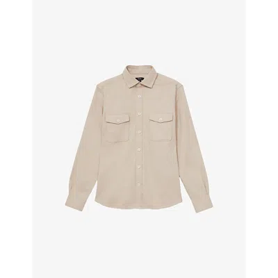 Reiss Mens  Whisper Long-sleeved Cotton Overshirt In Stone