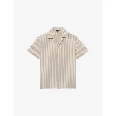 Reiss Mens Stone White Aurelia Striped Stretch Cotton-blend Shirt In Neutral