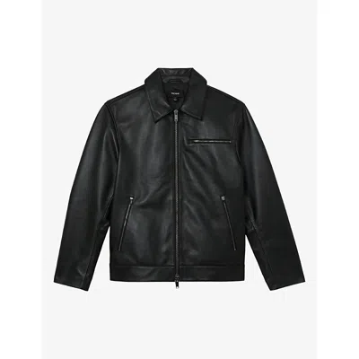 Reiss Mens Strader Zip-through Leather Jacket Black