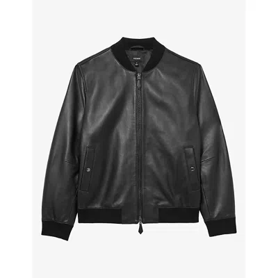 Reiss Mens Strain Regular-fit Leather Bomber Jacket Black