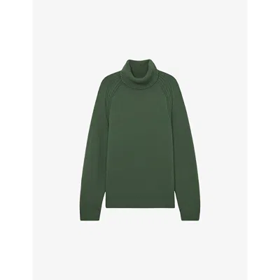 REISS MENS STRATUS RIDGE-SEAM ROLL-NECK WOOL-BLEND KNITTED JUMPER GREEN SMOKE