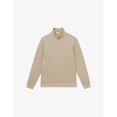 Reiss Mens Ashby Funnel-neck Regular-fit Cotton Jumper Taupe