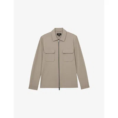 Reiss Mens Taupe Brown Ascend Long-sleeved Stretch-woven Shirt Xs