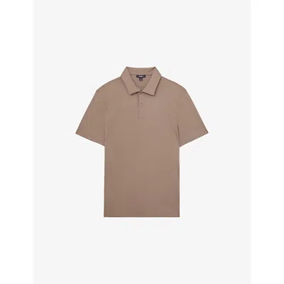 Reiss Mens Taupe Brown Earl Regular-fit Short-sleeve Cotton Polo