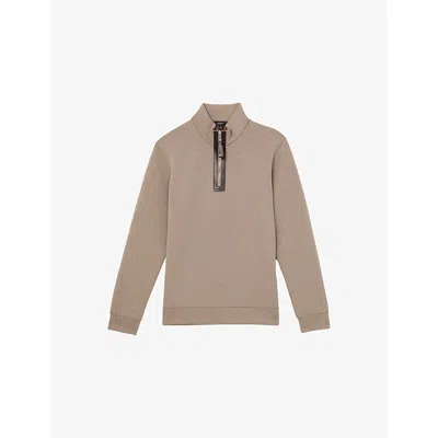 Reiss Mens Hale Half-zip Stretch-jersey Sweatshirt Taupe Brown Xl