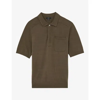 Reiss Mens Taupe Brown Selkirk Patch-pocket Cotton-knit Polo Shirt Xs In Green