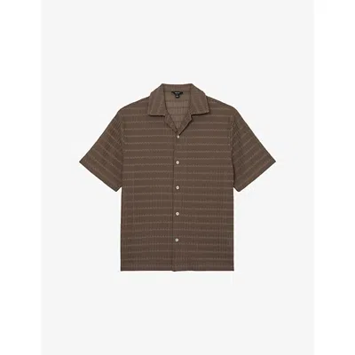 Reiss Mens Taupe Brown Sid Short-sleeved Crochet Shirt Xxl