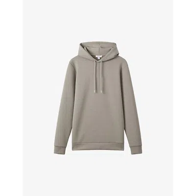 REISS MENS TAUPE FABIEN LONG-SLEEVE STRETCH-JERSEY HOODY