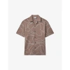 REISS REISS MENS TAUPE MENTON SWIRL-EMBROIDERED RELAXED-FIT COTTON SHIRT