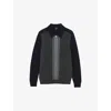 Reiss Mens  Tennant Colour-block Zip-through Wool Cardigan In Navy/grey