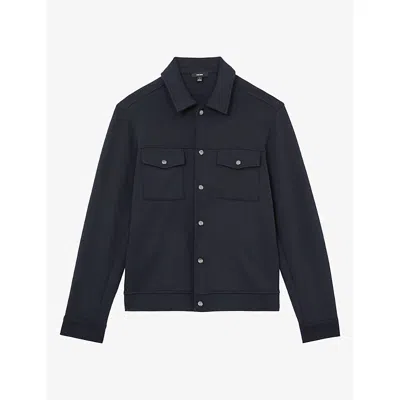 Reiss Mens Thom Twin-pocket Stretch Cotton-blend Overshirt Navy