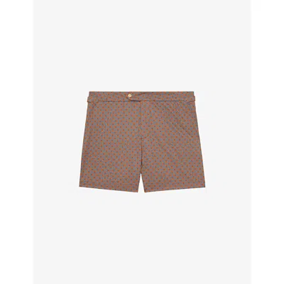 Reiss Mens Tobacco Brown Caprio Geometric-print Swim Shorts