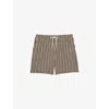 Reiss Mens Tobacco Brown Teti Drawstring-waist Abstract-stripe Stretch-knit Shorts Xxl