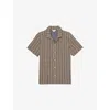 Reiss Mens Tobacco Brown Vallata Cuban-collar Abstract-stripe Stretch-knit Shirt Xs