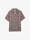 Reiss Tobacco Prentice Geometric Print Cuban Collar Shirt In Tobacco