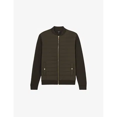Reiss Mens Tosca Quilted Hybrid Woven Jacket Military Green