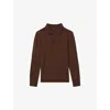 Reiss Mens Treacle Brown Trafford Button-neck Slim-fit Wool Jumper