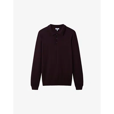 Reiss Mens  Trafford Polo-collar Slim-fit Wool Jumper In Dark Bordeaux