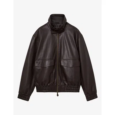 Reiss Mens Trinity Oversized-fit Leather Jacket Bordeaux In Multi