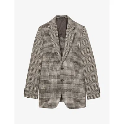 Reiss Mens Tuscan Houndstooth Wool-blend Blazer Brown White