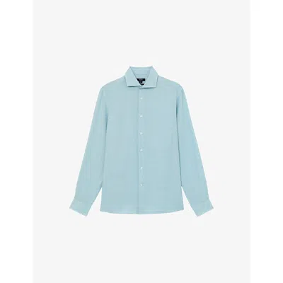 Reiss Mens Ultra Marine Green Ruban Long-sleeved Linen Shirt Xs In Blue