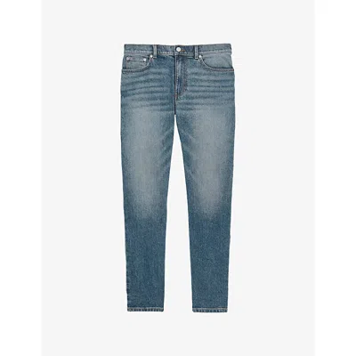 Reiss Mens Washed Indigo Green Cast Picton Slim-fit Stretch-cotton Jeans In Blue