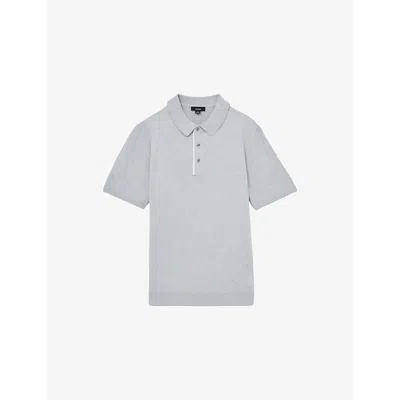 Reiss Mens Washed Sage Green Finch Contrast-placket Stretch-woven Polo Shirt
