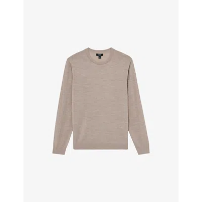 Reiss Mens Wessex Crew-neck Regular-fit Merino-wool Jumper Wheat Melange