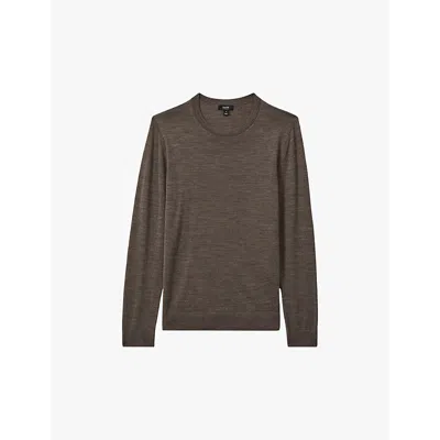 Reiss Mens Dark Brown Mela Wessex Crewneck Merino-wool Jumper In Dark Brown Mela