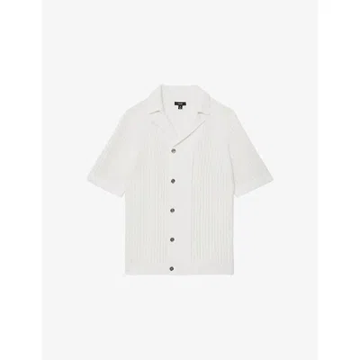Reiss Mens White Alphonso Cuban-collar Short-sleeve Cotton Shirt